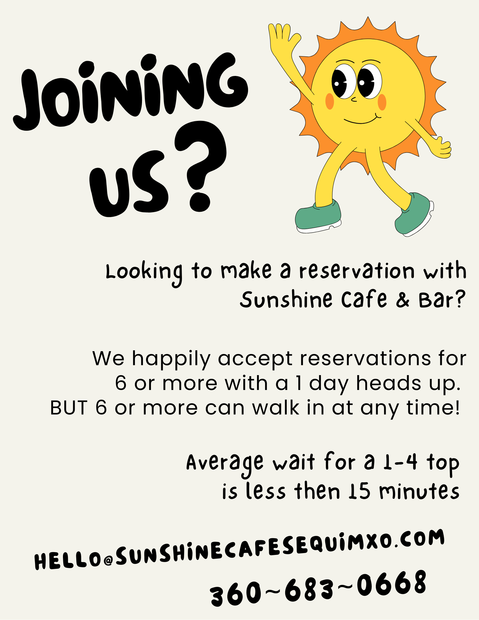 Reservations — Sunshine Cafe & Bar